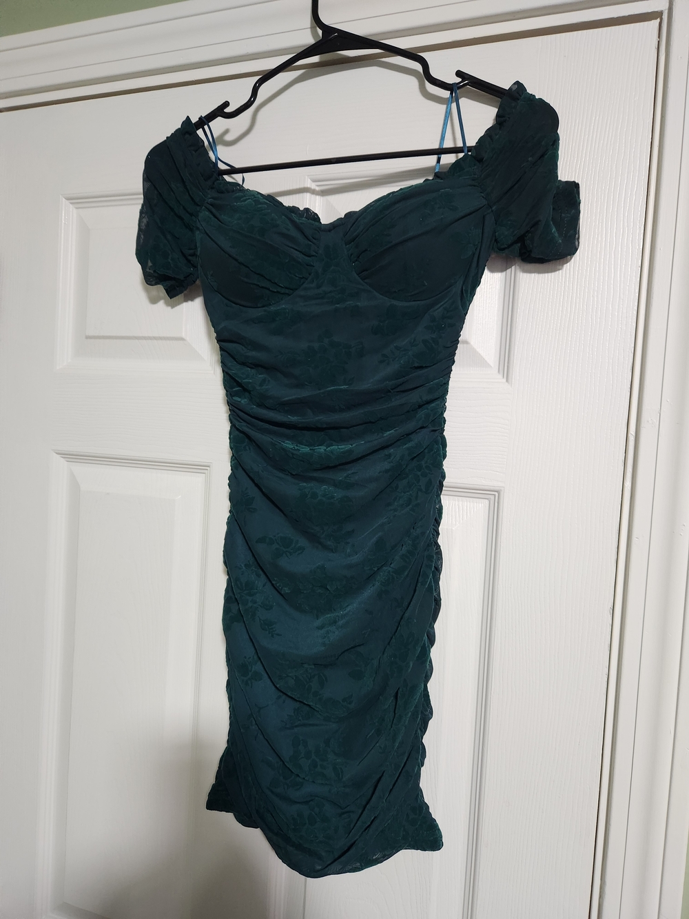 Dark Teal Ruched Off-Shoulder Dress Fashion Nova Size Small